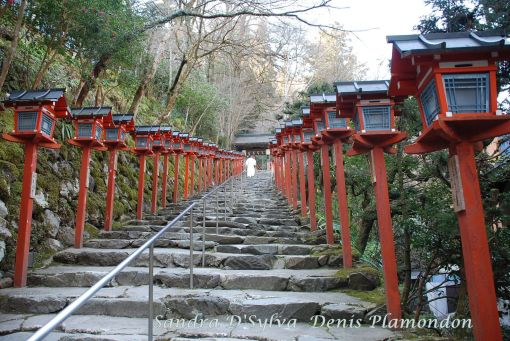 Wooden lanterns on the way to the Shrine in the beautiful village of Kibune, near Kyoto